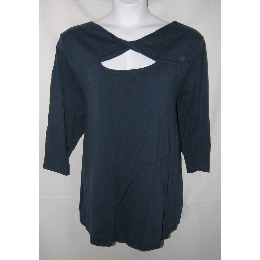 Blue Plus Sz 34/36 Casual Wear Soft Stretchy Peekaboo Neck Tee Shirt DENIM 24/7